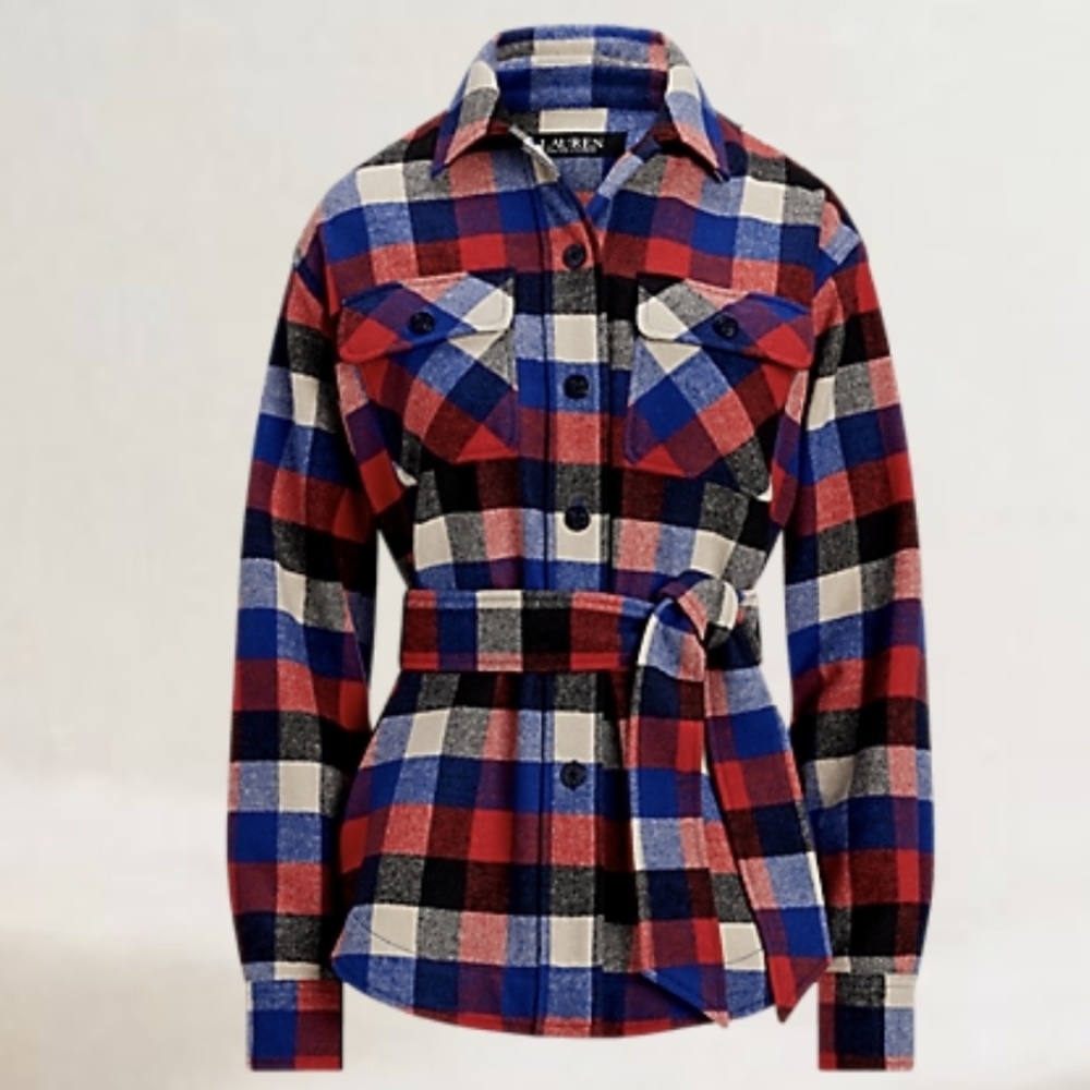 Ralph Lauren Buffalo Check Belted Twill Shirt Jacket Sz Small Retail$ 245